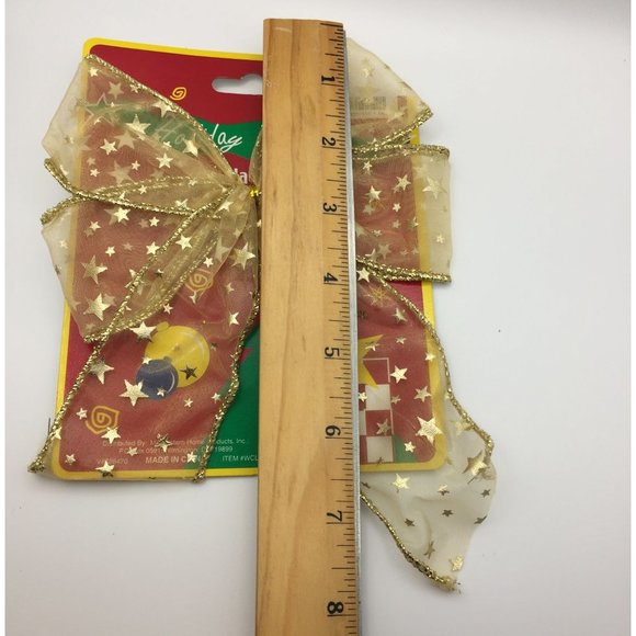 Holiday Makers 8" Gold Bow Yellow Glitter Stars Christmas Home Decor - Picture 5 of 5